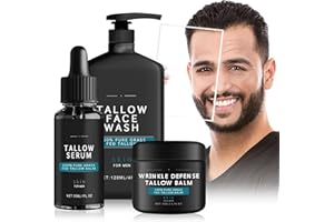 AUJ 3Set Wrinkle Defense Tallow Balm,Skin Care for Men, (Tallow Cream + Tallow Night Serum + Tallow Face Wash)Tallow Balm Face Moisturizer,Mens Facial Care Kit,Anti-Wrinkle Night Serum Anti Aging