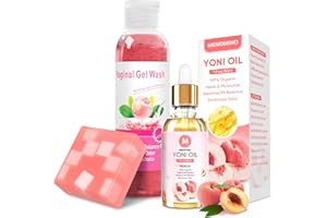 MENOMINO Feminine Wash & Yoni Soap Bar & Yoni Oil for Women pH Balance, Yoni Wash for Vaginal Moisturizing Remove Odor, 5.07 Fl.Oz Intimate Wash 1 Fl.Oz Organic Feminine Oil & 3.53oz Yoni Bar (Peach)