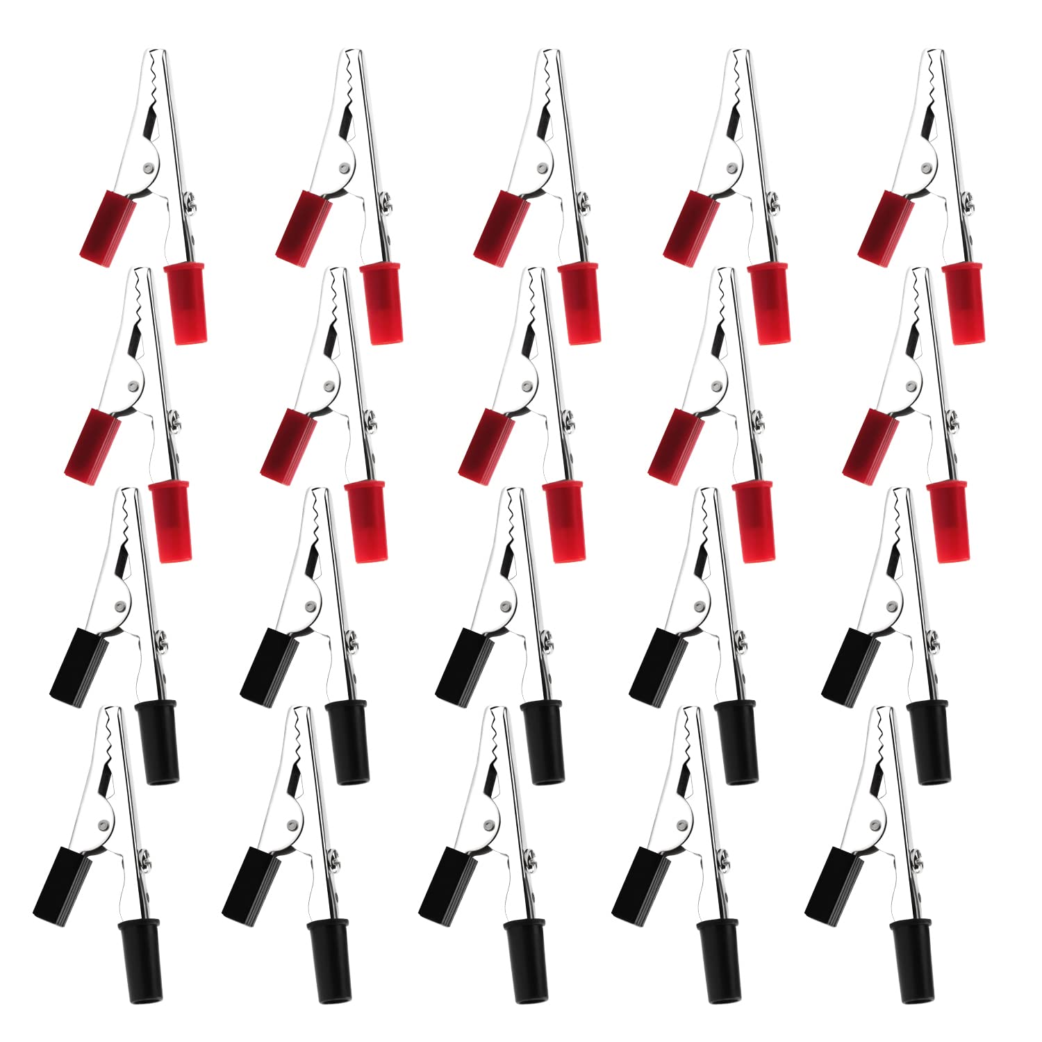 VooGenzek 20 PCS Metal Alligator Clips Electrical Test Clamps, Electrical Test Cable Crocodile Clips, for Laboratory Electric Testing Work, with Double Hand Red Black Plastic Hands