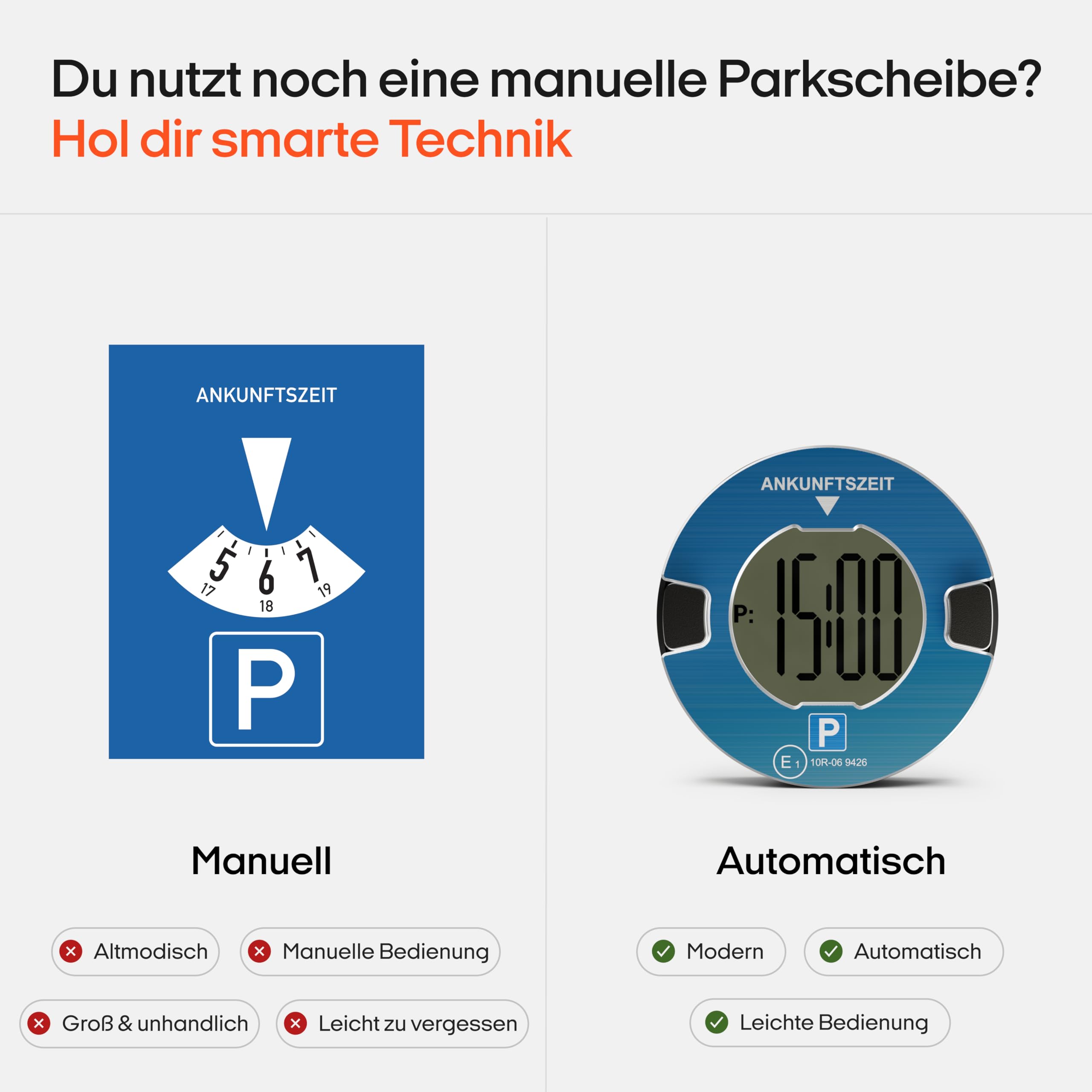 OOONO P-DISC NO1 - Elektronische Parkscheibe mit Zulassung fürs Auto - Automatische Digitale Parkscheibe Elektrisch mit Zulassung vom KBA nach StVO - Elektrische Parkuhr Auto zugelassen 5