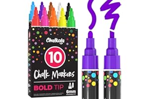 Chalkola 10 Liquid Chalk Markers for Blackboard - (10 pack, 6mm Reversible Tip) | Chalkboard Markers Erasable for Window, Gla