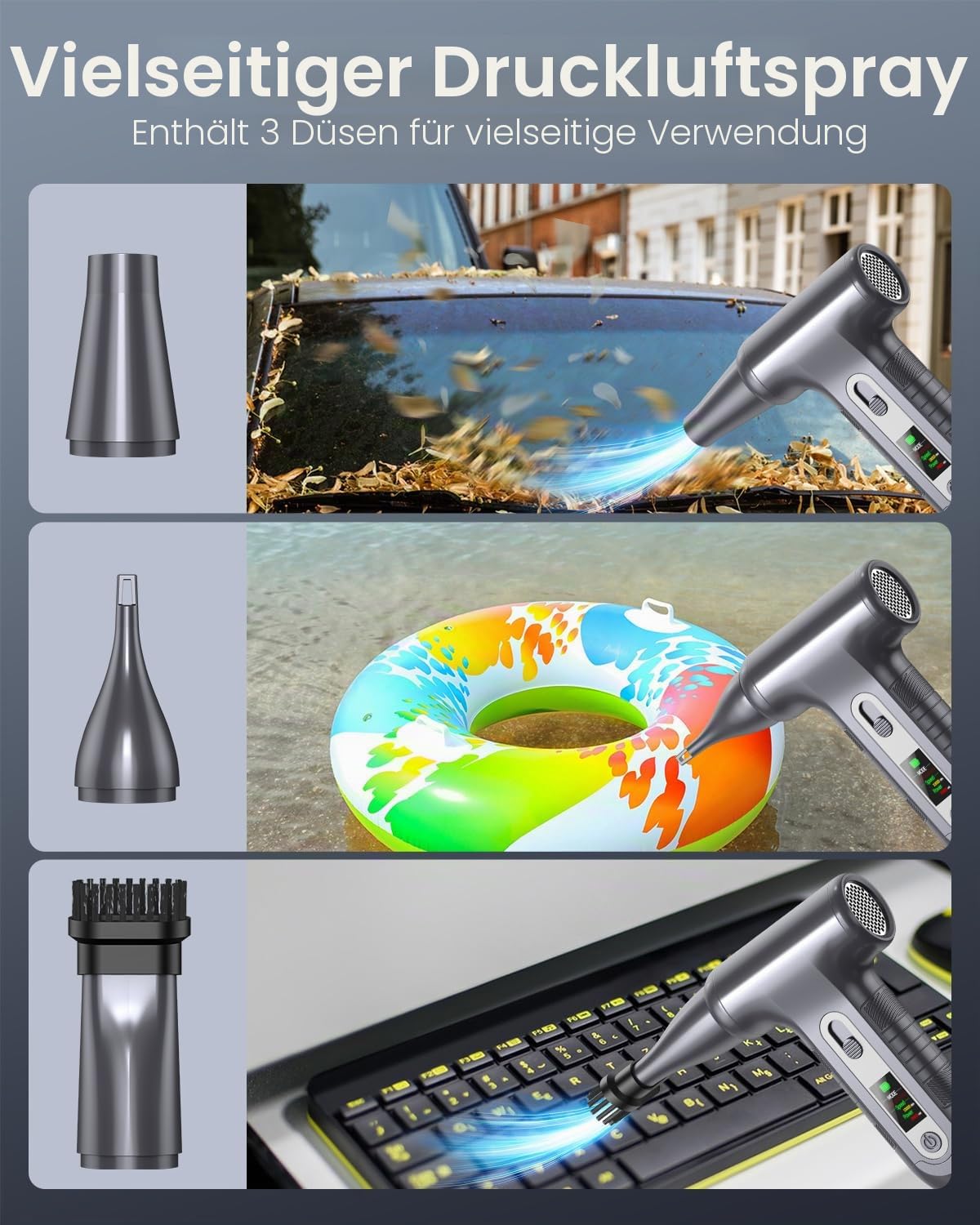 Elektrische Staubgebläse 200000 RPM mit HD‑Display - Air Duster Mini‑Gebläse für PC‑Reinigung mit LED‑Licht, Druckluftspray für Laptops, Tastatur, Elektronik, Modell W06, Silber 7