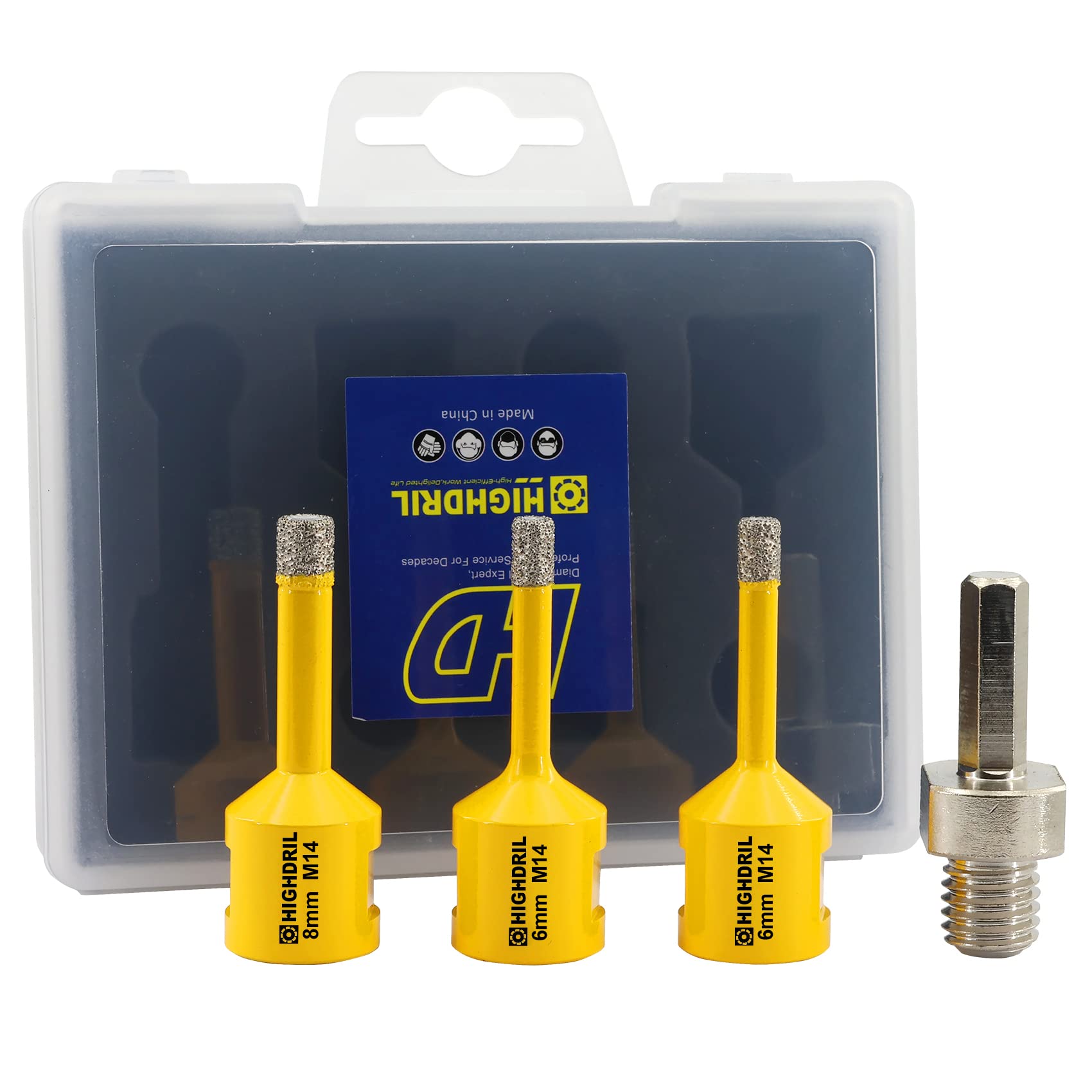 HIGHDRIL Diamond Drill Bit Set - 4pcs (6/6/8mm+20mm Hex Adaptor) Diamond Hole Saw Kit for Ceramic Porcelain Tile Granite Marble Brick Dekton with M14 Thread