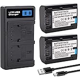 2-Pack NP-FV50 Battery with USB-C Smart LCD Dual Charger for Sony NP-FV30,NP-FV40 Batteries;Sony FDR-AX53 HDR-CX230 HDR-CX220 CX330 CX380 CX455 CX900 CX430V TD30V FDR-AX100 Cameras