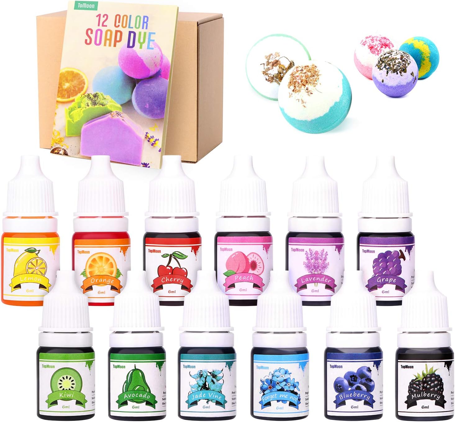 Soap Dye, 12 Color Skin Safe Food Grade Liquid Soap Colorant for Bath Bomb Soap Coloring, Soap Making Supplies and Slime Dye, Playdoh, Easter Egg Crafts - with Instructions
