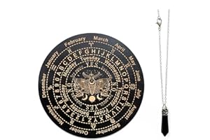 Golgner Wooden Divination, Wooden Pendulum Board Dowsing with Crystal Dowsing, Witchcraft Wiccan Altar Supplies Kit, Wooden Carven Board for Divination Decoration 9.8in