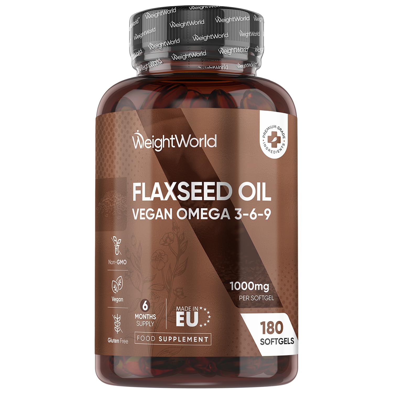 Flaxseed Oil Softgels - 180 Softgels - 1 a Day - 6 Months Supply - Cold-Pressed Omega 3 6 9 Capsules - ALA, Linoleic & Oleic Acid - Vegan, Non-GMO & Gluten-Free - Linseed Oil Supplement