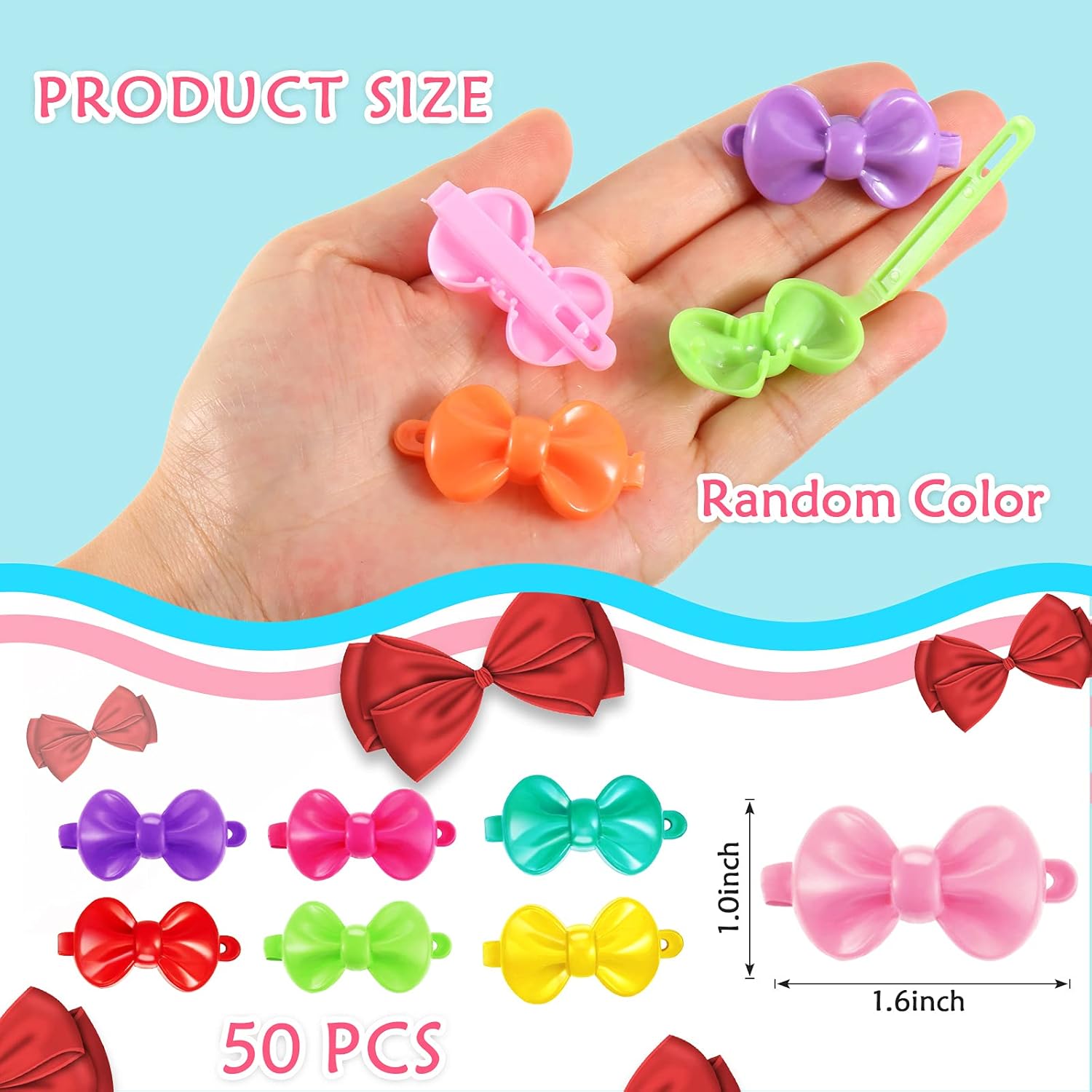 50 Pieces Self Hinge Barrette Plastic Hair Barrette Colorful Girl Hair Clips Barrette Random Color Cartoon Hairpin Girl Hair Accessories (Bowknot) : Beauty