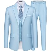 Saruit Men's Suits Slim Fit Tuxedo Suit Set 3 Piece 2-Button Solid Prom Wedding Party Blazer Vest Pants