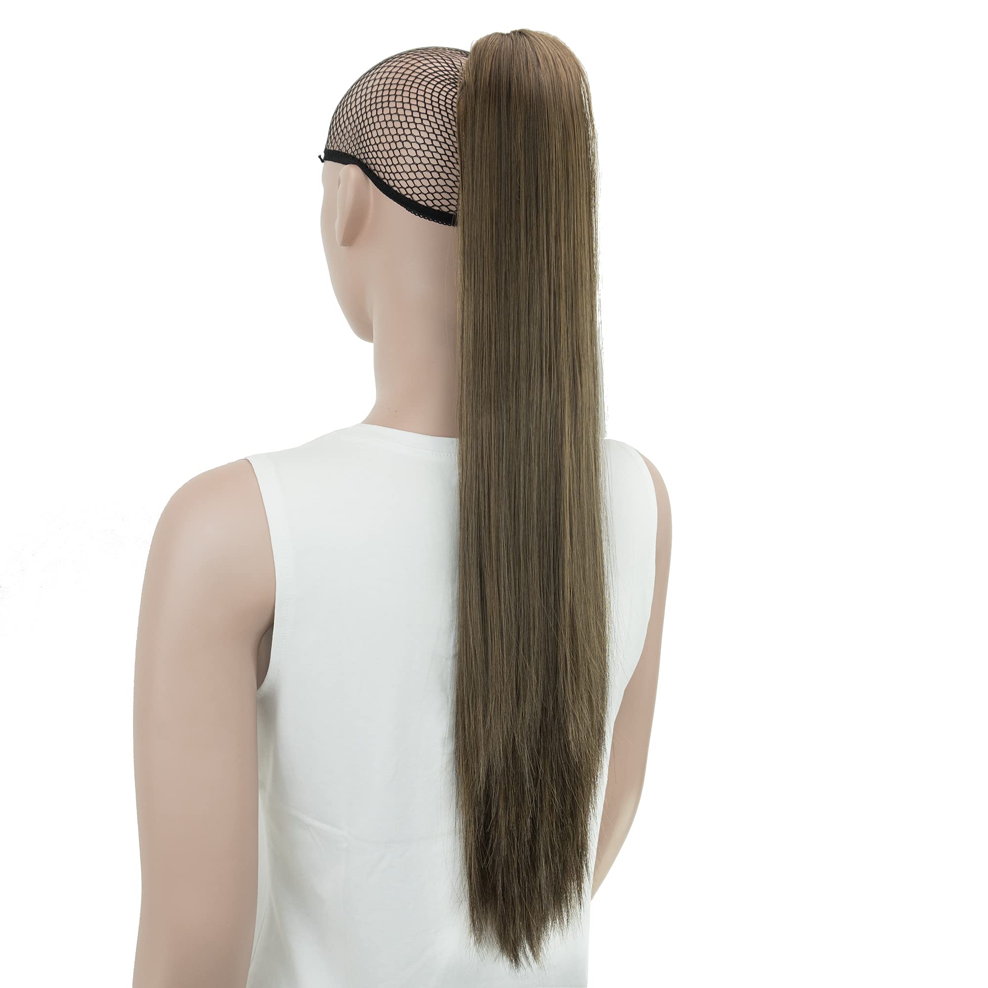 IMISSU Thick Straight Jaw Claw Ponytail Hair Pieces Extensions Pony Tail Clip in Hairpiece 24 Inches (Straight Brown)