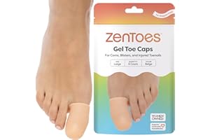 ZenToes 6 Pack Gel Toe Cap and Protector - Cushions and Protects to Provide Relief from Missing or Ingrown Toenails, Corns, Blisters, Hammer Toes (Large, Beige)