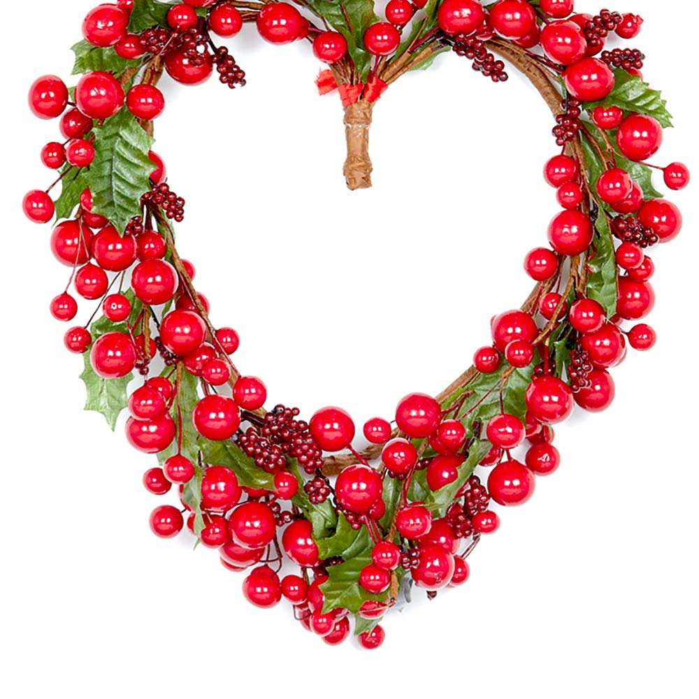 New 30cm Red Berry Leaf Heart Shape Wreath Christmas Decoration