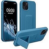 kwmobile Case Compatible with Apple iPhone 13 - Case with Hand Strap and Stand Soft TPU Silicone Coating - Caribbean Blue