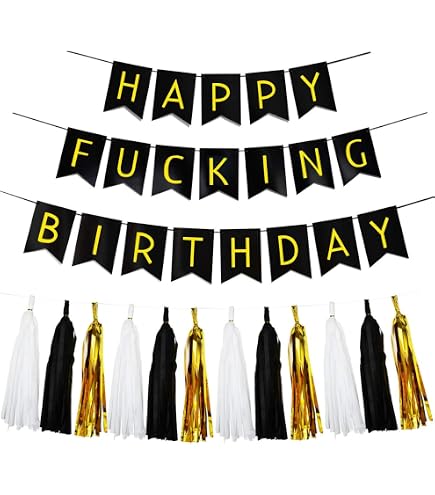 "It's My Fucking Birthday" Banner – Goldglitzernd & Vorgefädelt, Sofort Aufhängbar