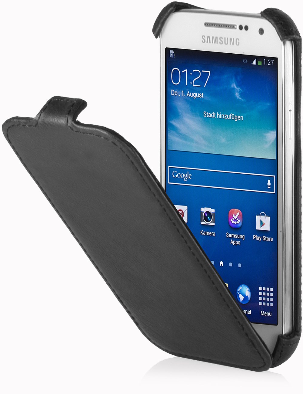 StilGut Slim Case Samsung Galaxy S4 i9500 and i9505, PU leather Cover with Flip, Black