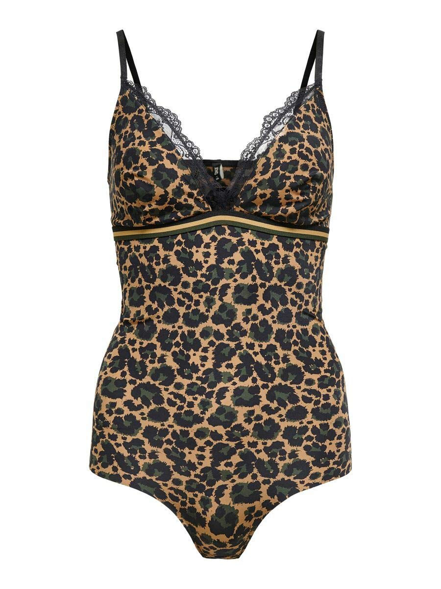 ONLY Women's ONLMAYA Leo Bodystocking Lingerie, AOP:Leo/Toasted Coconut, L