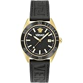 Versace V-Dome Collection Luxury Mens Watch Timepieces with a Black Strap and Dial Featuring a Gold Case