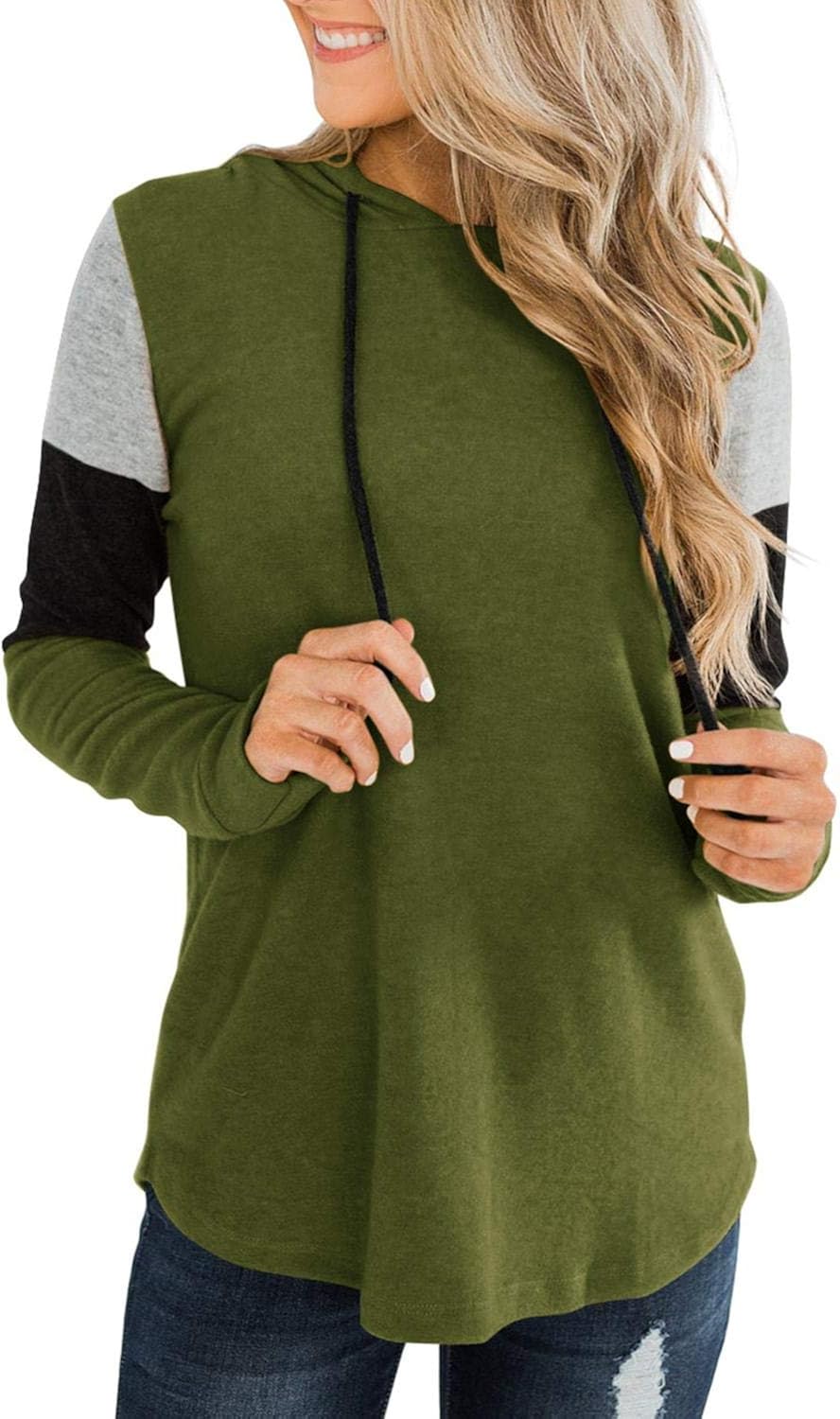 PINKMSTYLE Womens Color Block Hoodie Sweatshirts Tunic Pullover Tops Long Sleeve Drawstring Shirts at  Women’s Clothing store