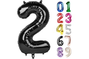 KEXINGTUO 2 Balloon - Black Birthday Number Balloons, 40 Inch Large Foil Balloons for Men Women Boys Girs Black Themed Birthday Decorations