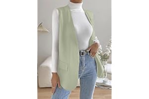 Women’s V Neck Vest Open Front Causal Sleeveless Vests Button Down Work Office Waistcoat with Pockets