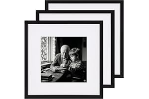 eletecpro Gallery Wall Frame Set of 3, 12x12 Inch Square Black Frames with 8x8 Mat, Scratch-Resistant Finish for Modern Home 