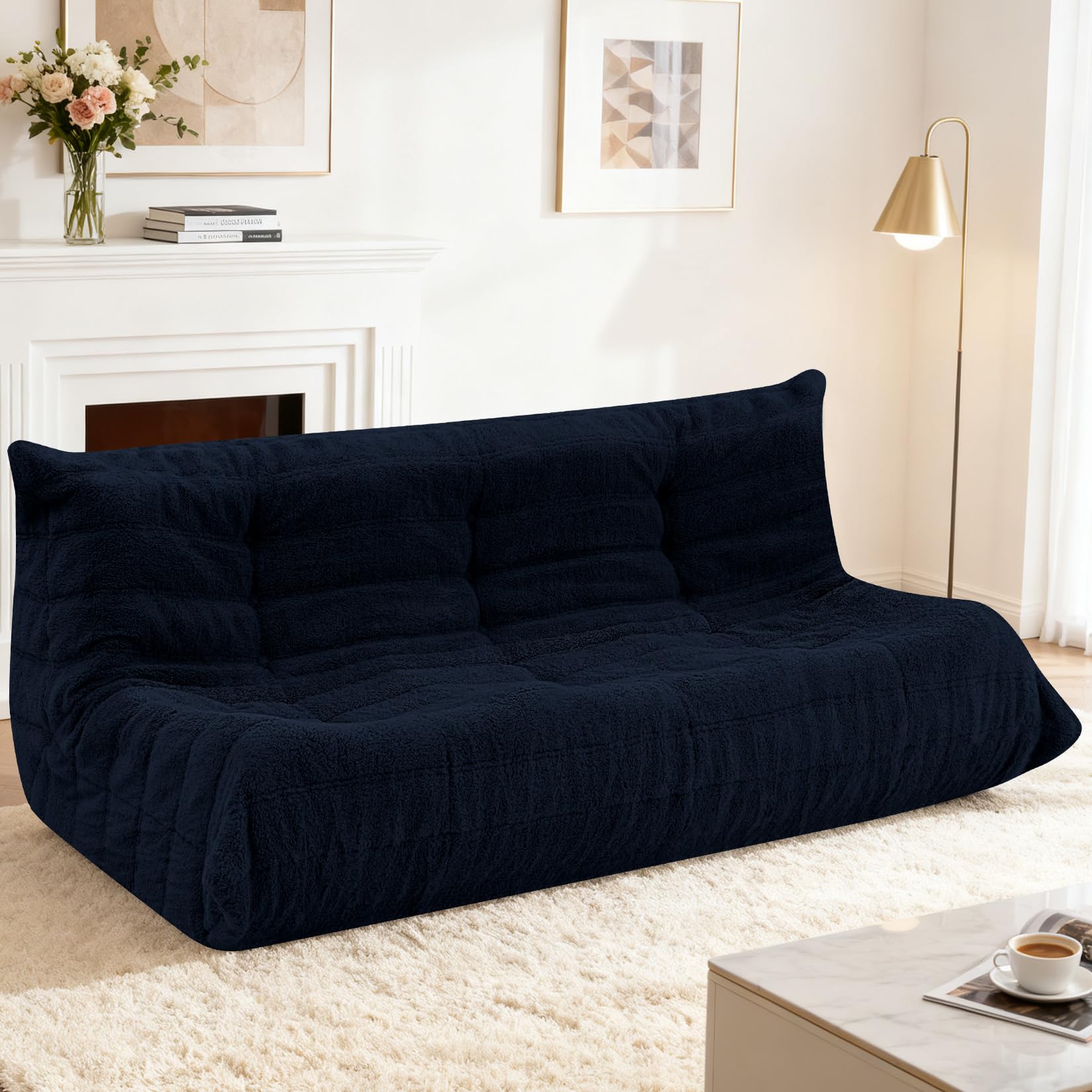 Photo 1 of HABUTWAY Bean Bag Chairs Fireside Lazy Floor Sofa, Soft Teddy Fleece 3 Seater Sofa with High-Resilience Foam Filling?Beanbag for Living Room, Bedroom, Office (Navy Blue Teddy)