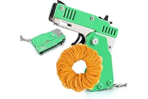 QKUDNGHY Kids Shooting Toys Band Mini Metal Folding Rubber Launcher Toy with 60 Elastic Rubber Bands for Game Outdoor Activities with Keychain (Green)