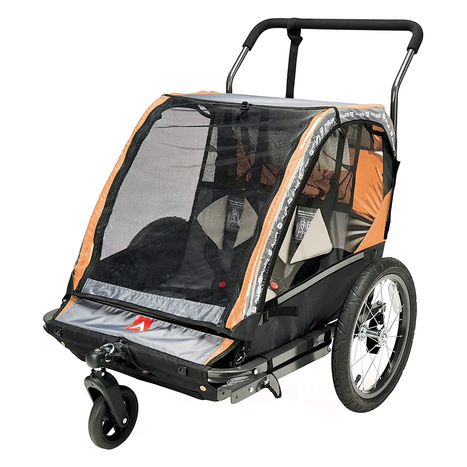 Allen Sports Deluxe Steel - Remolque y cochecito para bicicleta para 2 niños, modelo AS2-O, color naranja