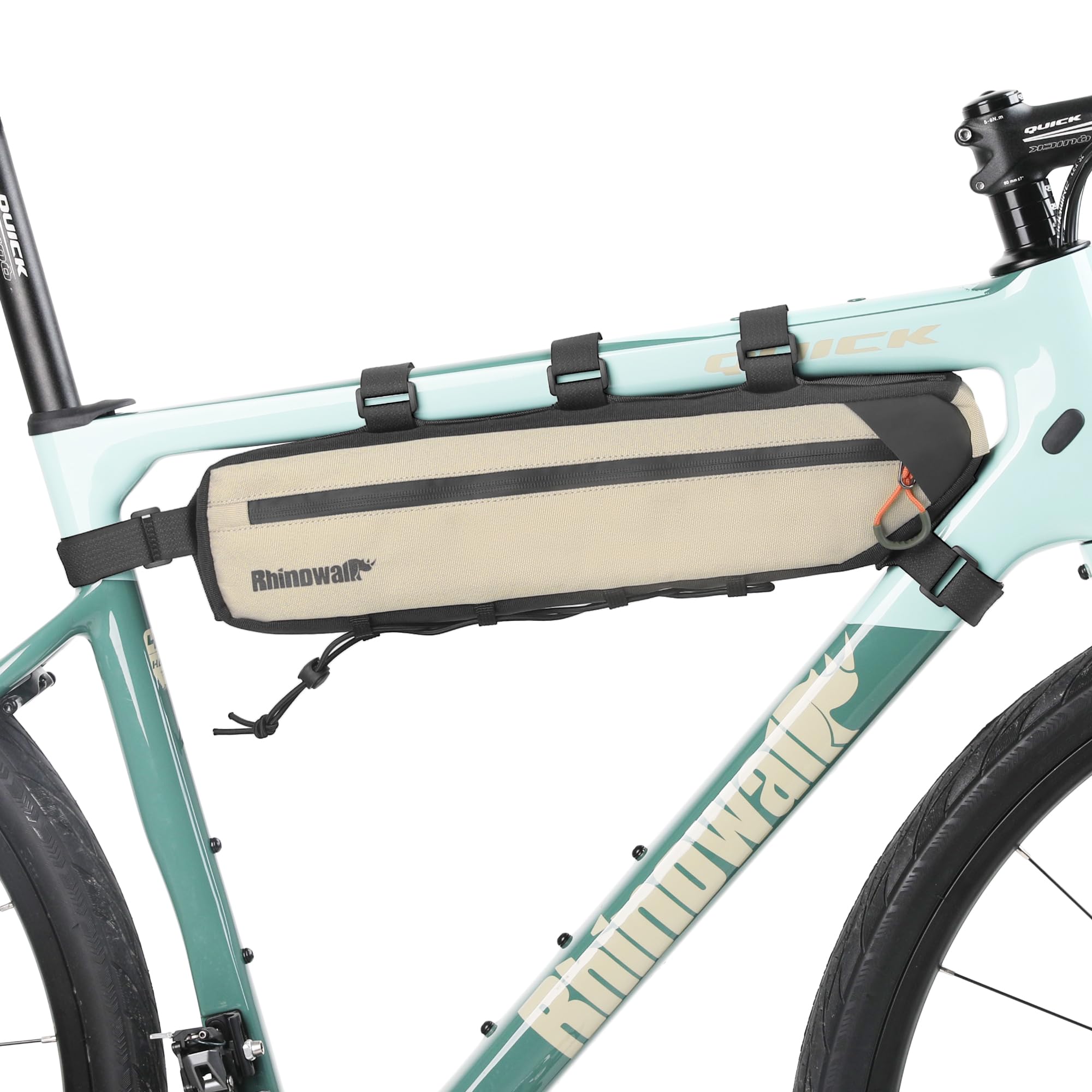 Photo 1 of Rhinowalk Bike Frame Bag, Waterproof Bike Triangle Bag, Bicycle Under Top Tube Bag, Corner Pouch Storage Bag, Cycling Accessories, Road Bike Accessories, 2.7L, Beige