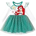 Disney Frozen Elsa Princess Cinderella Ariel Jasmine Rapunzel Baby/Toddler Dress, Ruffle Long-Sleeve Mesh Overlay Tulle Dress