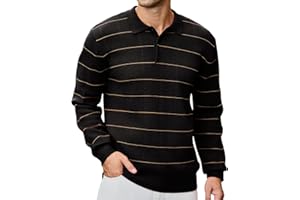CTU Mens Sweater Vintage Plaid Knit Polo Sweater Long Sleeve Ribbed Stitching Winter Warm Sweater