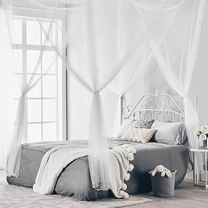 Four Corner Light Weight Square Mosquito Net Bed Canopy Set Fits