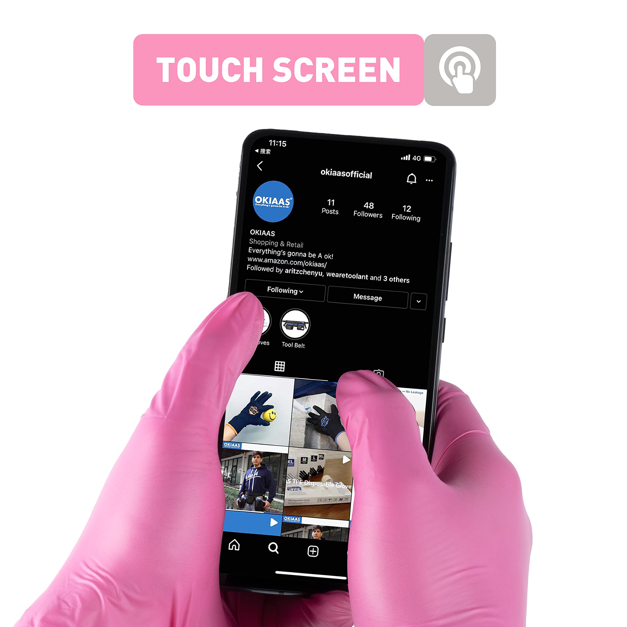 OKIAAS Black/Pink Vinyl Disposable Gloves Latex Free, Food Grade, 5 mil, Cooking, Cleaning, Hair Dye, 50/100/200/1000 Count