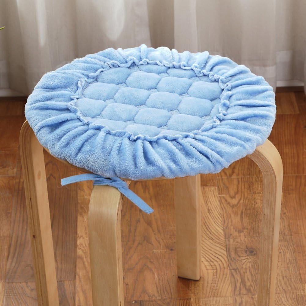 VDEGHSDGHFDDS Winter thick seat cushion,Round plush chair pad office round stool mat dining chair cushion round stool non-slip cushion-blue diameter35cm(14inch)