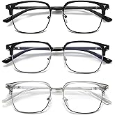 KLYNO-KLYNO 3 Pack Half Frame Reading Glasses Men Women, Stylish Blue Light Blocking Computer Readers, Half Rim Eyeglasses