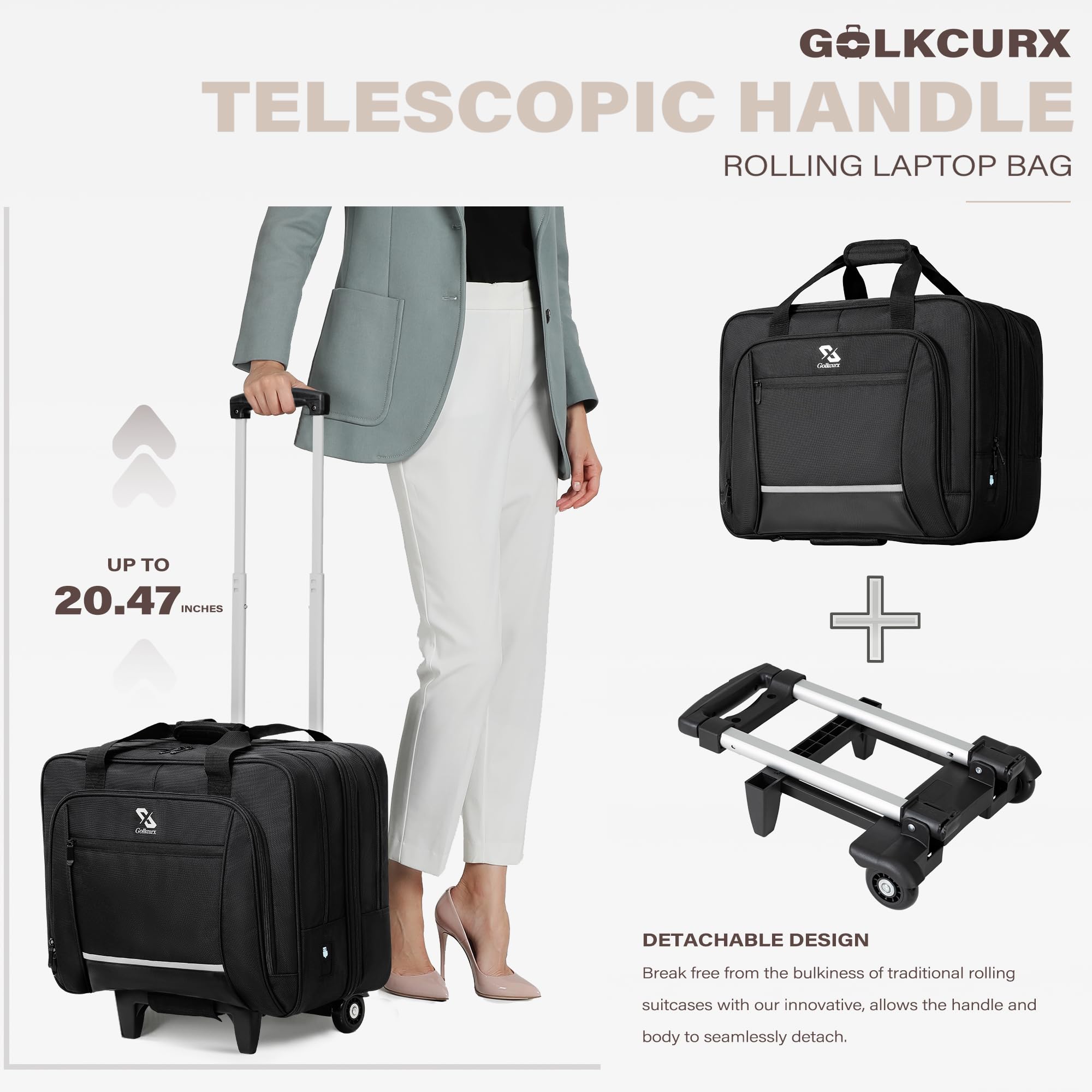 Mua Rolling Laptop Bag with Wheels, Removable Water-Repellent Rolling ...