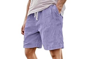 Mens Corduroy Shorts Casual Drawstring Elastic Waist Short Pants Summer Beach Loose Fit Bermuda Shorts with Pockets