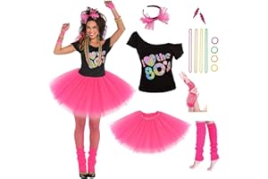 Women's 80's Costumes with Accessories Set Tutu Skirt Earrings Necklace Bracelets Fishnet Gloves Legwarmers Headband All in