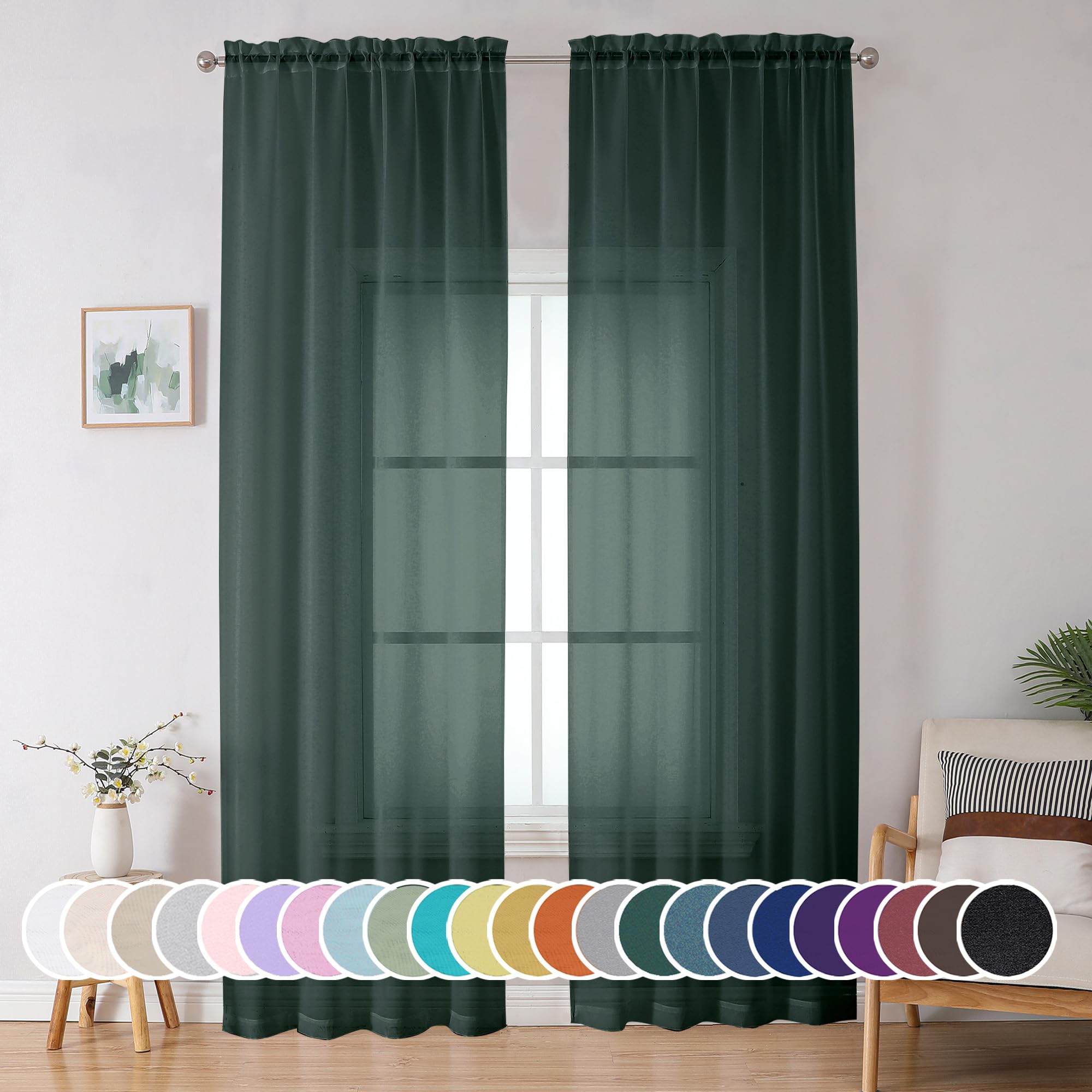 Photo 1 of OWENIE Green Sheer Curtain 96 Inches Long 2 Panels Set for Christmas Decoration, Light Filtering Clear Sheer Curtain 95 for Bedroom/Living Room, 2Pcs, Each 42" W x 96" L
