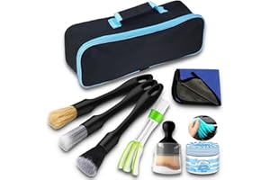 Juformin 7PCS Car Detailing Brush Set,Various Hardness Options for Brushes, Natural Cleaning Gel Included, Complete Auto Inte