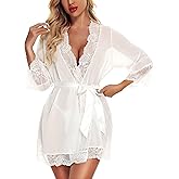 RSLOVE Women Lace Kimono Robe Babydoll Chemise Lingerie Bride Robe for Wedding Party