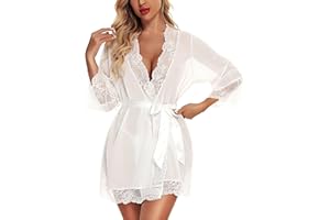 RSLOVE Women Lace Kimono Robe Babydoll Chemise Lingerie Bride Robe for Wedding Party