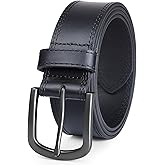 DENGFENGZHE Men's Full Grain Leather Belt for Everyday Casual Jeans, 1.5" Handmade Men Leather Belts with Gift Box