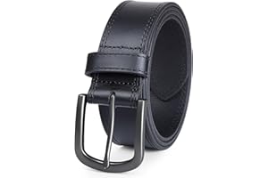 DENGFENGZHE Men's Full Grain Leather Belt for Everyday Casual Jeans, 1.5" Handmade Men Leather Belts with Gift Box