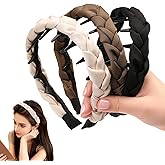 Auseibeely 3 Pcs Zig Zag Headbands for Women Girls - Non Slip Comb Headband with Teeth Plastic Retro High Skull Headband Satin Braided Fashion Hair Accessories for High Cranium Ideal Gifts for Women
