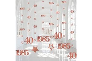 Eucutur Pink Rose Gold 40th Birthday Decorations for Women, Pre-Strung Glitter Twinkle Number Vintage 1985 40 Years Old Hanging Streamer Banner Party Supplies, Pink Happy 40th Bday Anniversary Decor