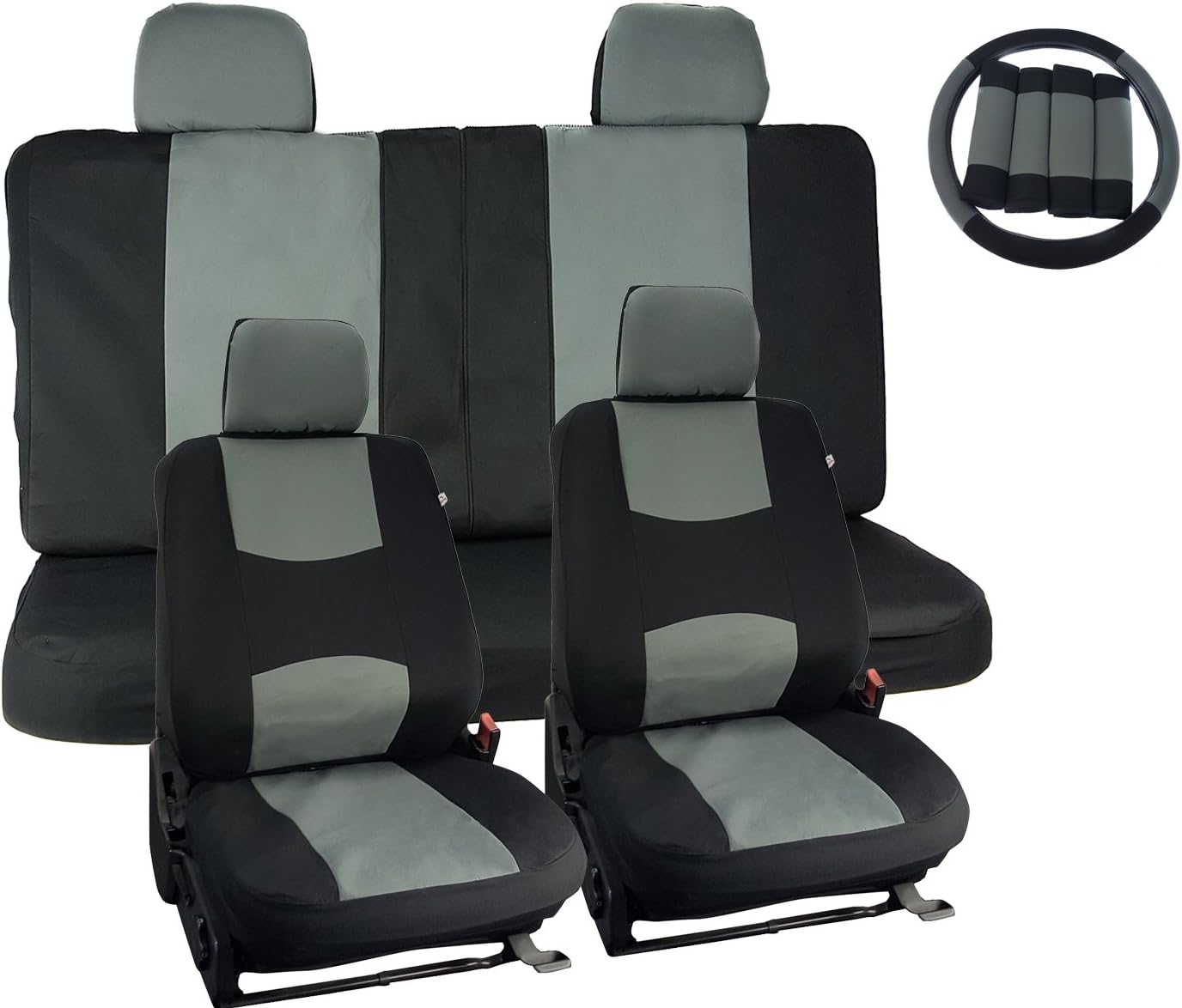APZONA Universal Seat Covers 17pc Set Black and Grey Fit Most Cars, Trucks, SUVs, Vans