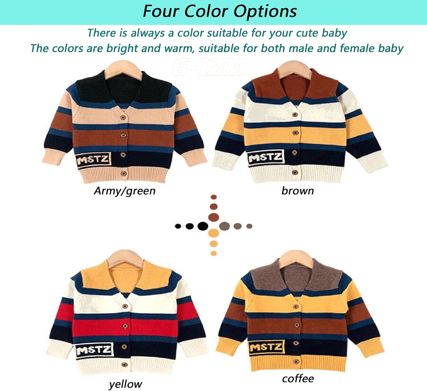 MSTOZE Infant Baby Boy Baby Girl Small Knitted Cardigan Button V-Neck Sweater, Rainbow Striped Cardigan Warm Sweater: Clothing