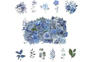 Obujopal 100 Pcs Blue Flower Stickers, Wildflower Stickers for Scrapbooking Junk Journal Card Making Collage Notebook Diary Planner Letter Envelope Water Bottle Phone Case Craft Decoration (Blue)