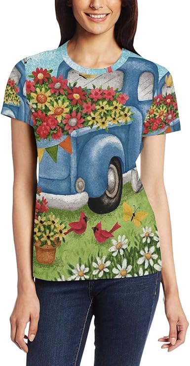 denim and flower bird shirt